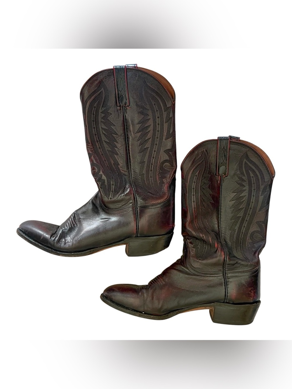 Lucchese 2000 Mens T3012R4 Kangaroo Black Cherry Red Leather Cowboy Boots